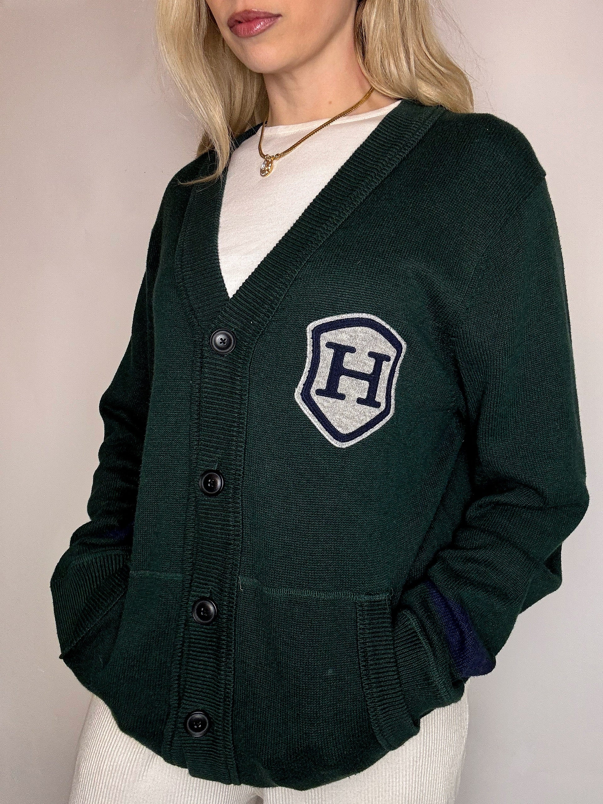 TOMMY HILFIGER L Vintage-Strickjacke in Grün 
