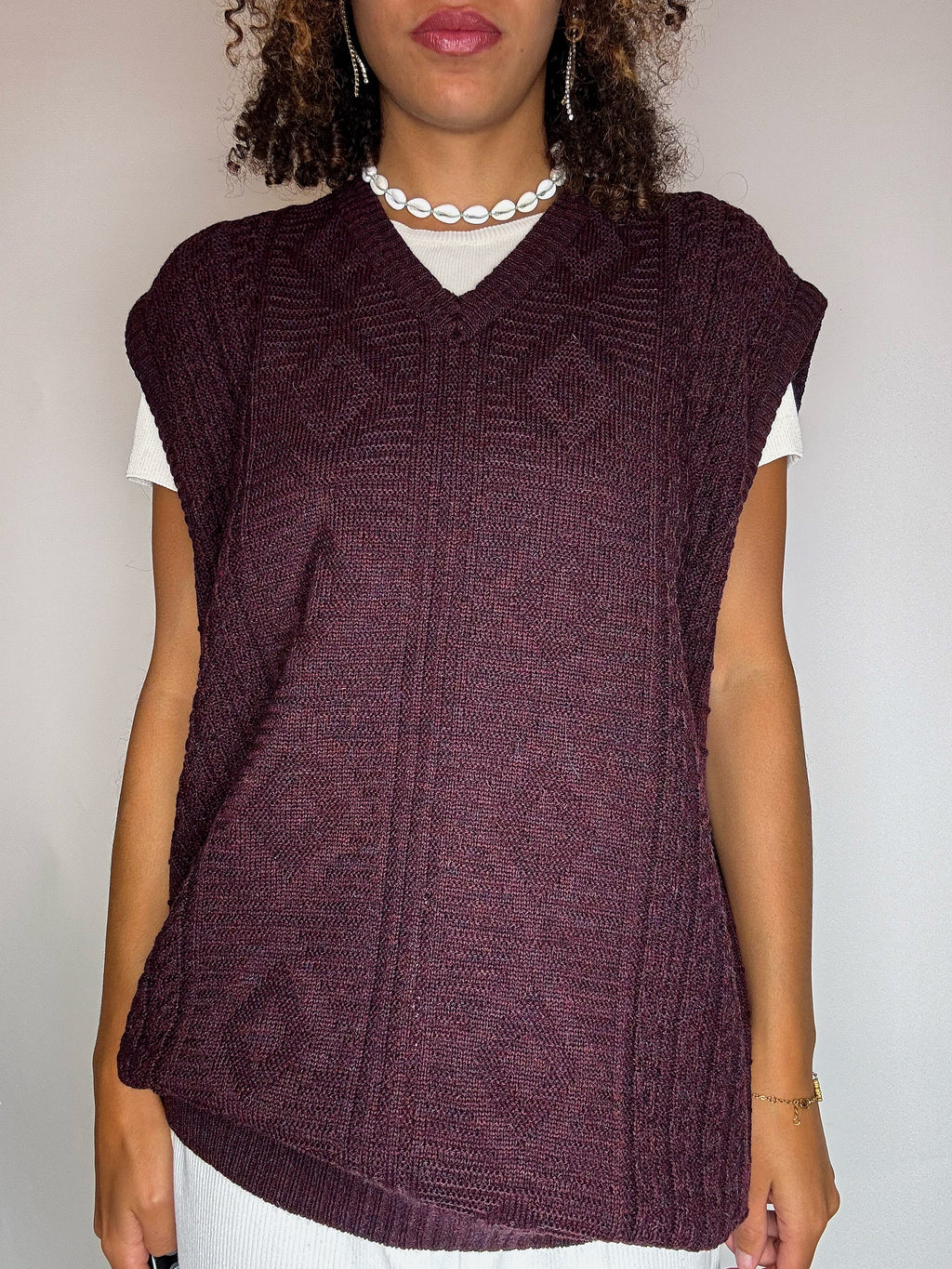 Gilet en maille tressée bordeaux XL vintage