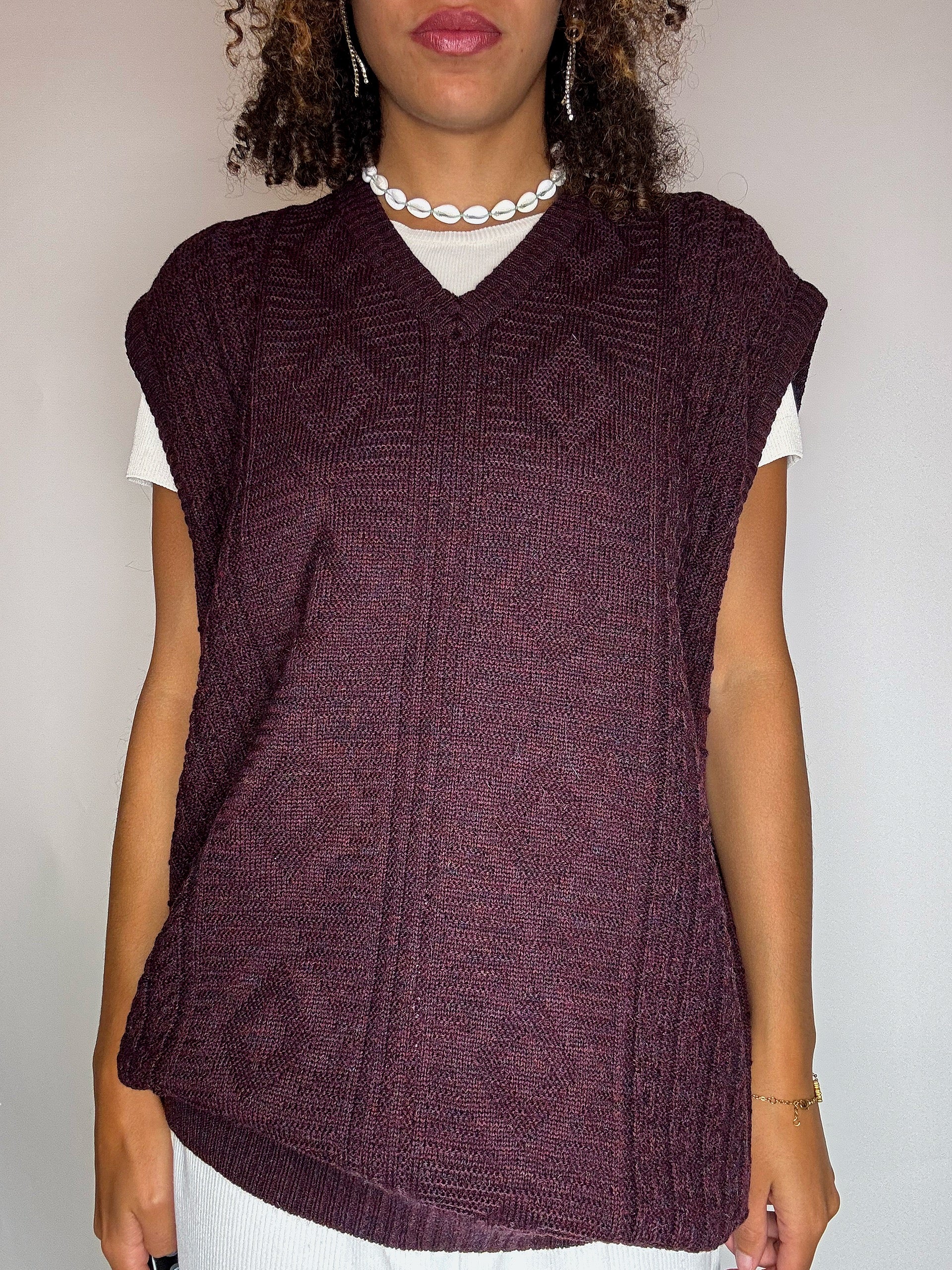 Gilet en maille tressée bordeaux XL vintage