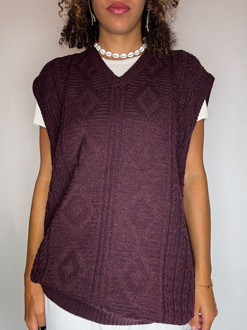 Gilet en maille tressée bordeaux XL vintage