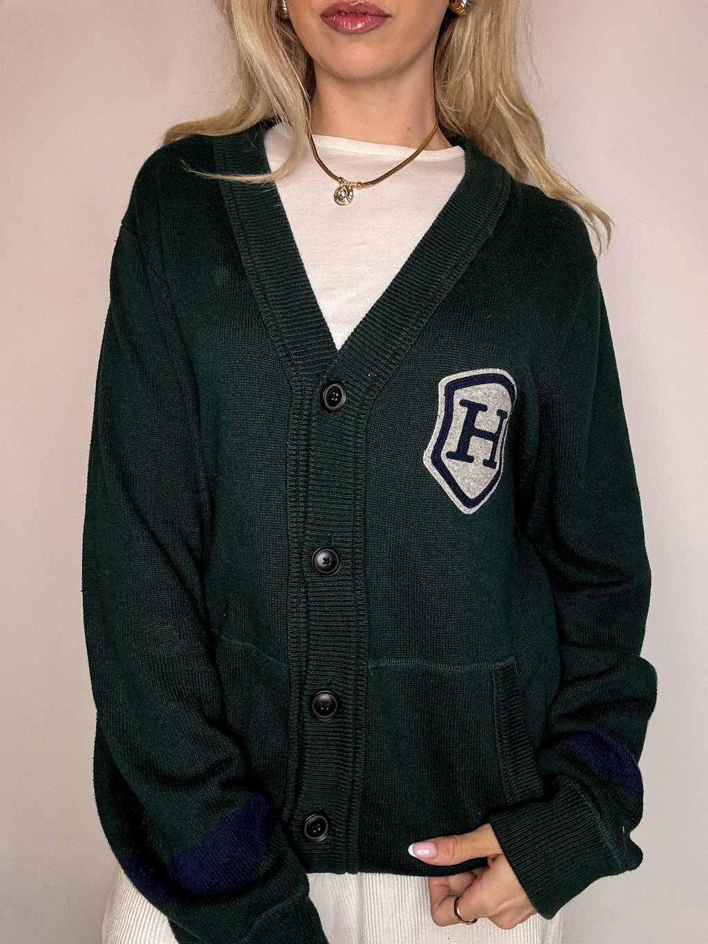 TOMMY HILFIGER L Vintage-Strickjacke in Grün 