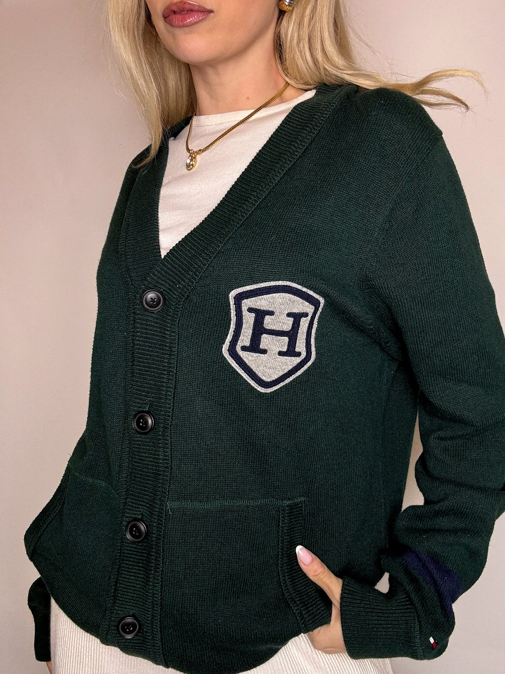 TOMMY HILFIGER L Vintage-Strickjacke in Grün 