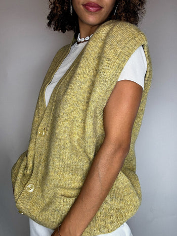 Gilet en laine jaune moutarde L vintage