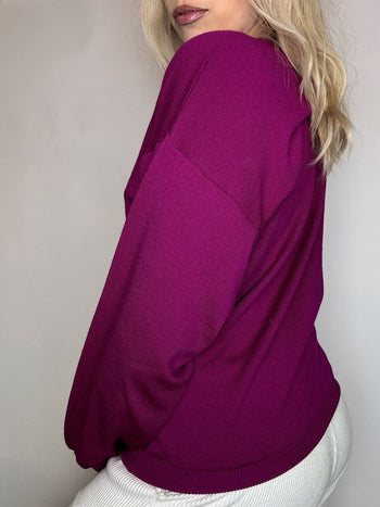 Pull en laine vierge framboise LACOSTE S vintage