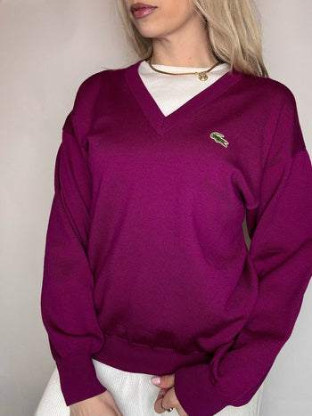 Pull en laine vierge framboise LACOSTE S vintage