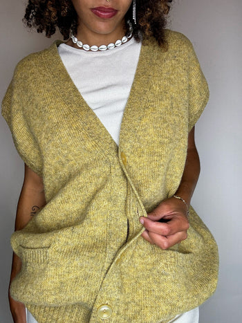 Gilet en laine jaune moutarde L vintage