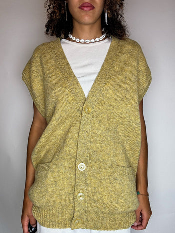 Gilet en laine jaune moutarde L vintage
