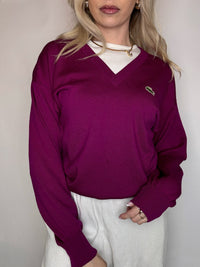 Pull en laine vierge framboise LACOSTE S vintage