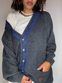 Vintage grauer Wollcardigan, Größe L/XL