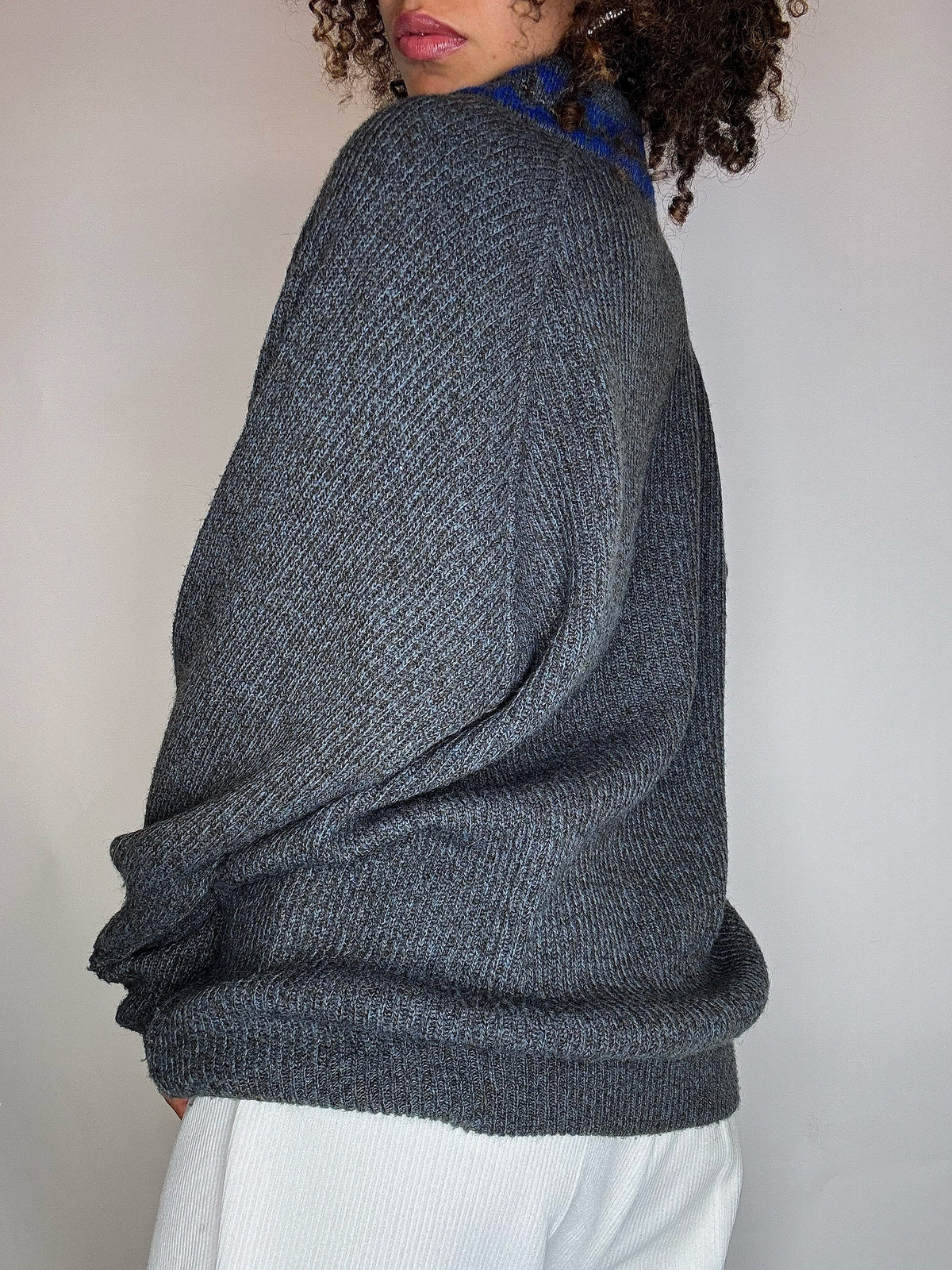 Vintage grauer Wollcardigan, Größe L/XL