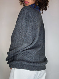 Vintage grauer Wollcardigan, Größe L/XL