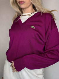 Pull en laine vierge framboise LACOSTE S vintage