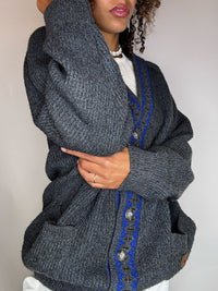 Vintage grauer Wollcardigan, Größe L/XL
