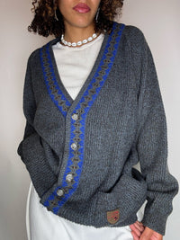 Vintage grauer Wollcardigan, Größe L/XL