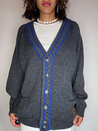 Vintage grauer Wollcardigan, Größe L/XL