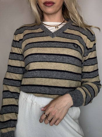 Pull en laine rayé FRED PERRY M vintage
