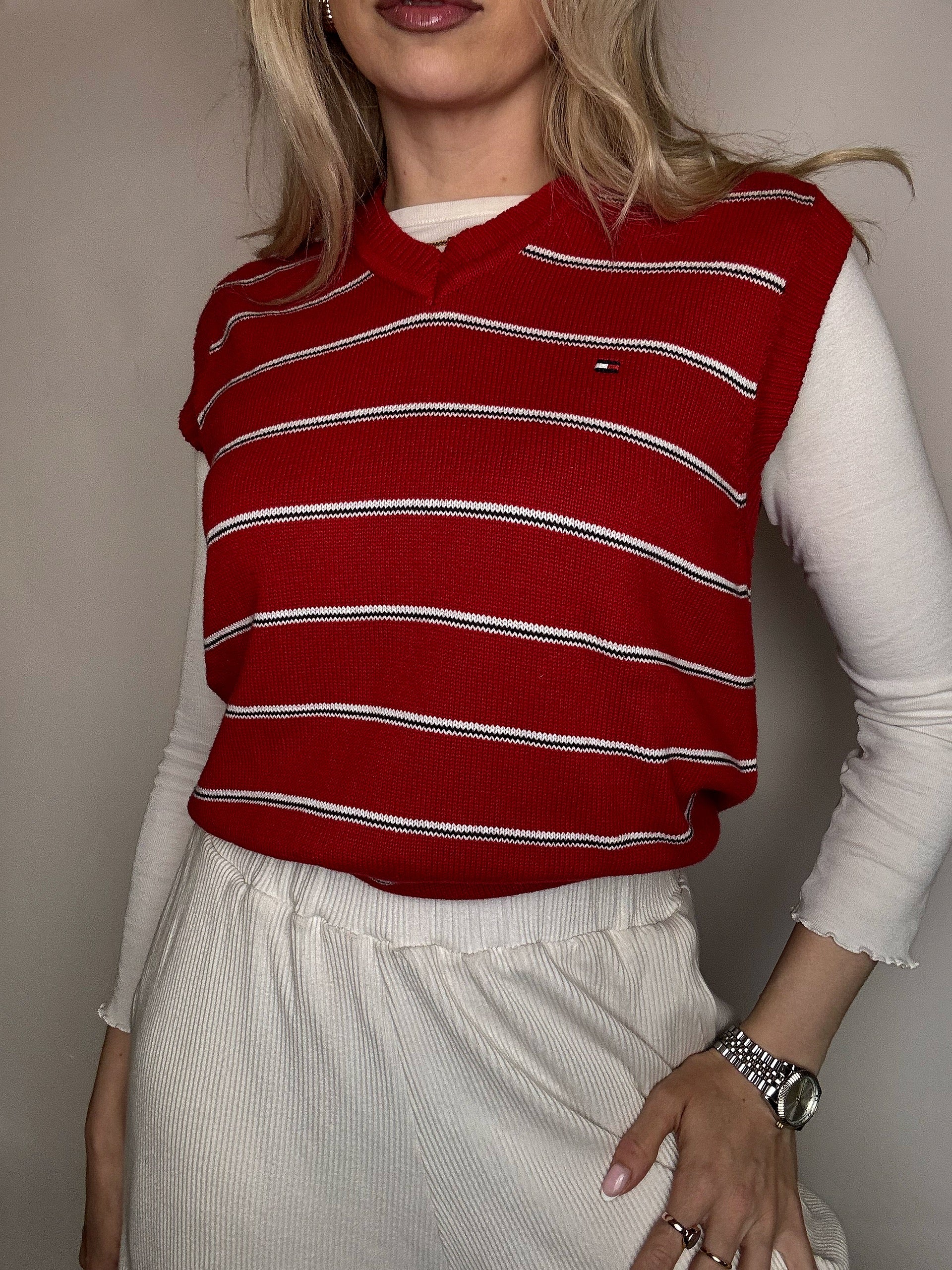 Gilet col V rouge TOMMY HILFIGER XL vintage