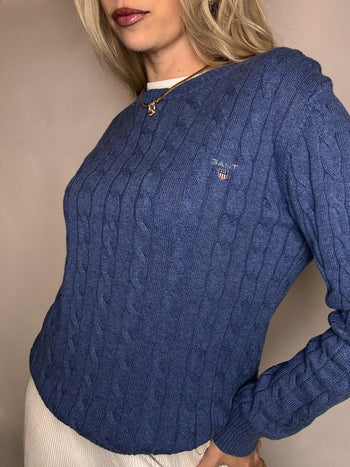 Vintage navy argyl knit sweater L