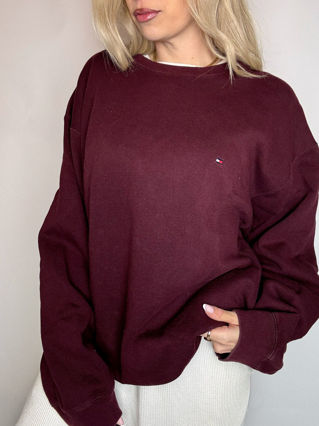 Sweat à col rond bordaux TOMMY HILFIGER L vintage