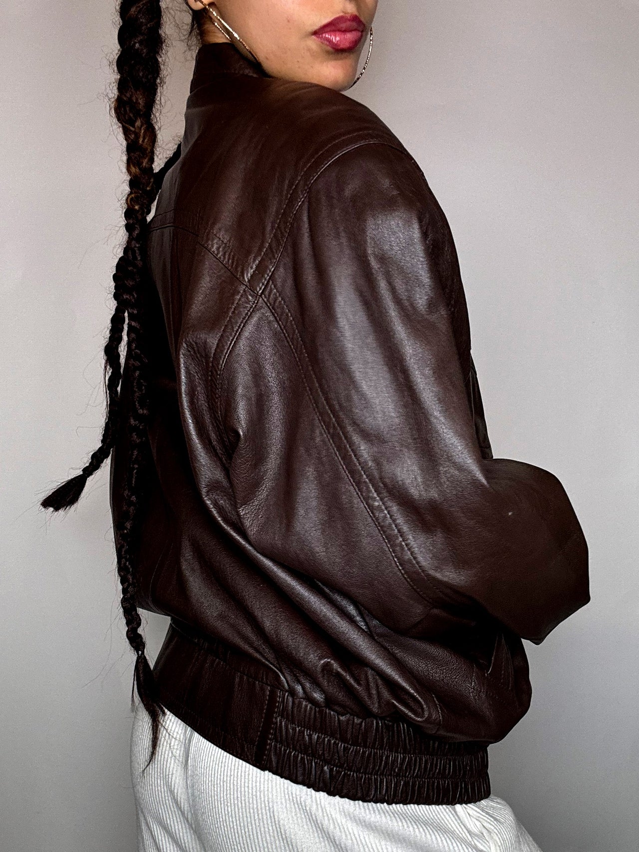 Blouson en cuir brun M/L vintage