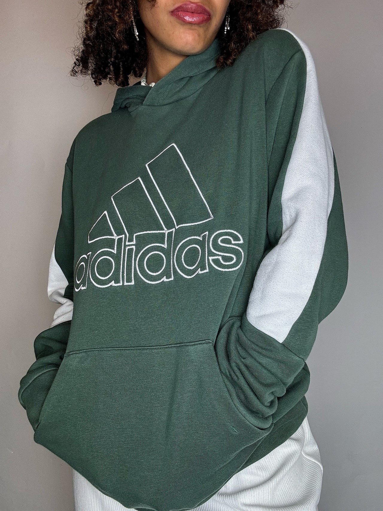 Sweat à capuche kaki ADIDAS S vintage