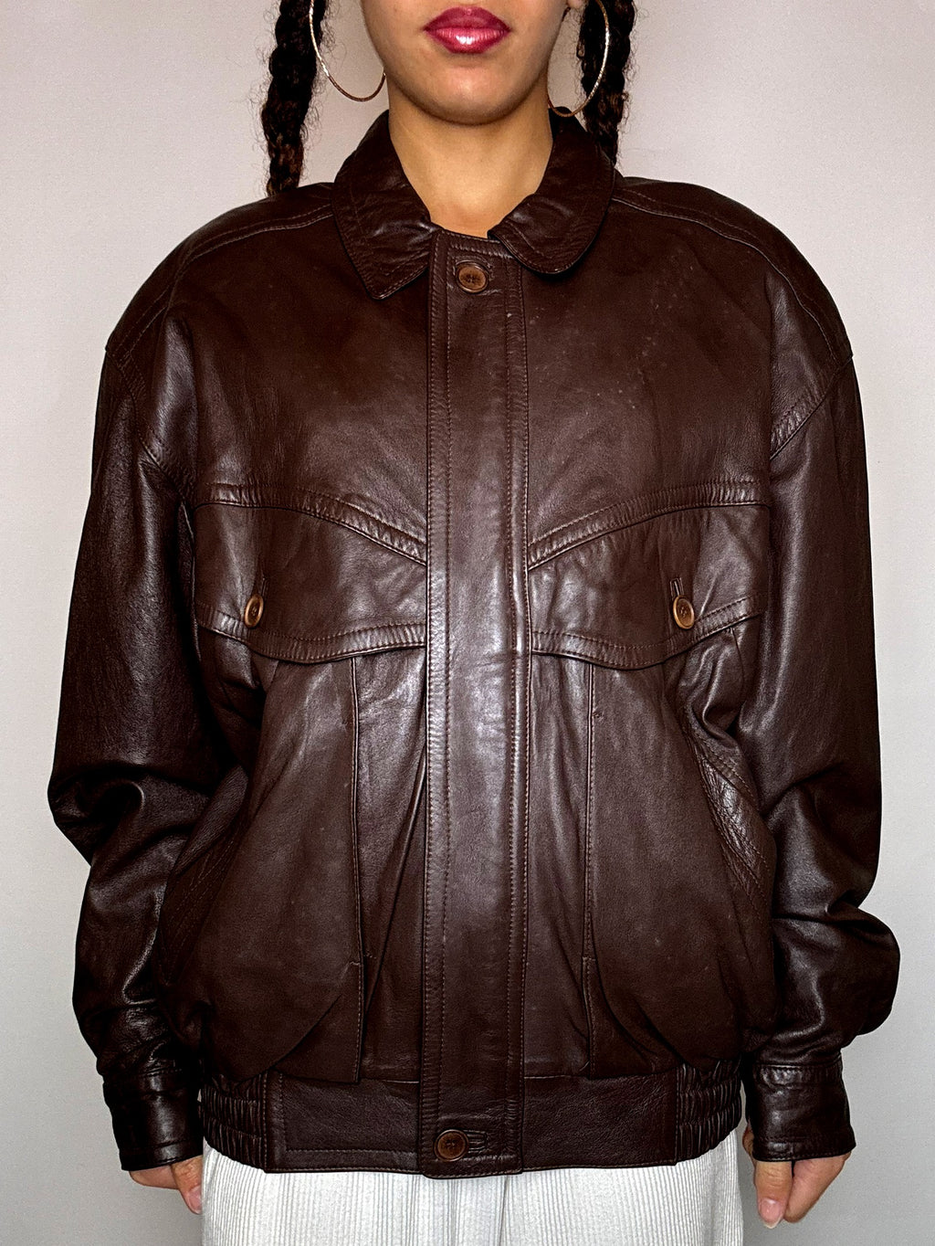 Vintage-Lederjacke in Braun, Größe M/L