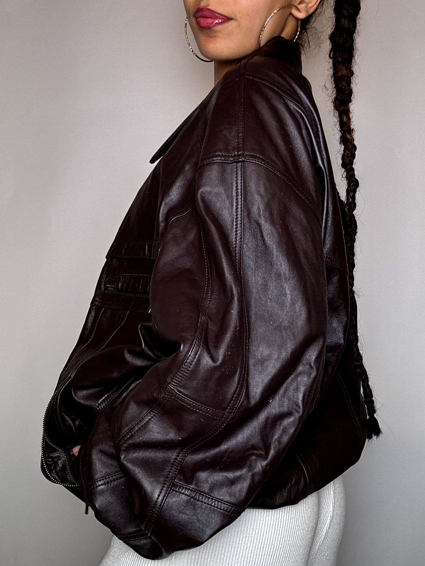 Blouson en cuir bordeaux XL vintage