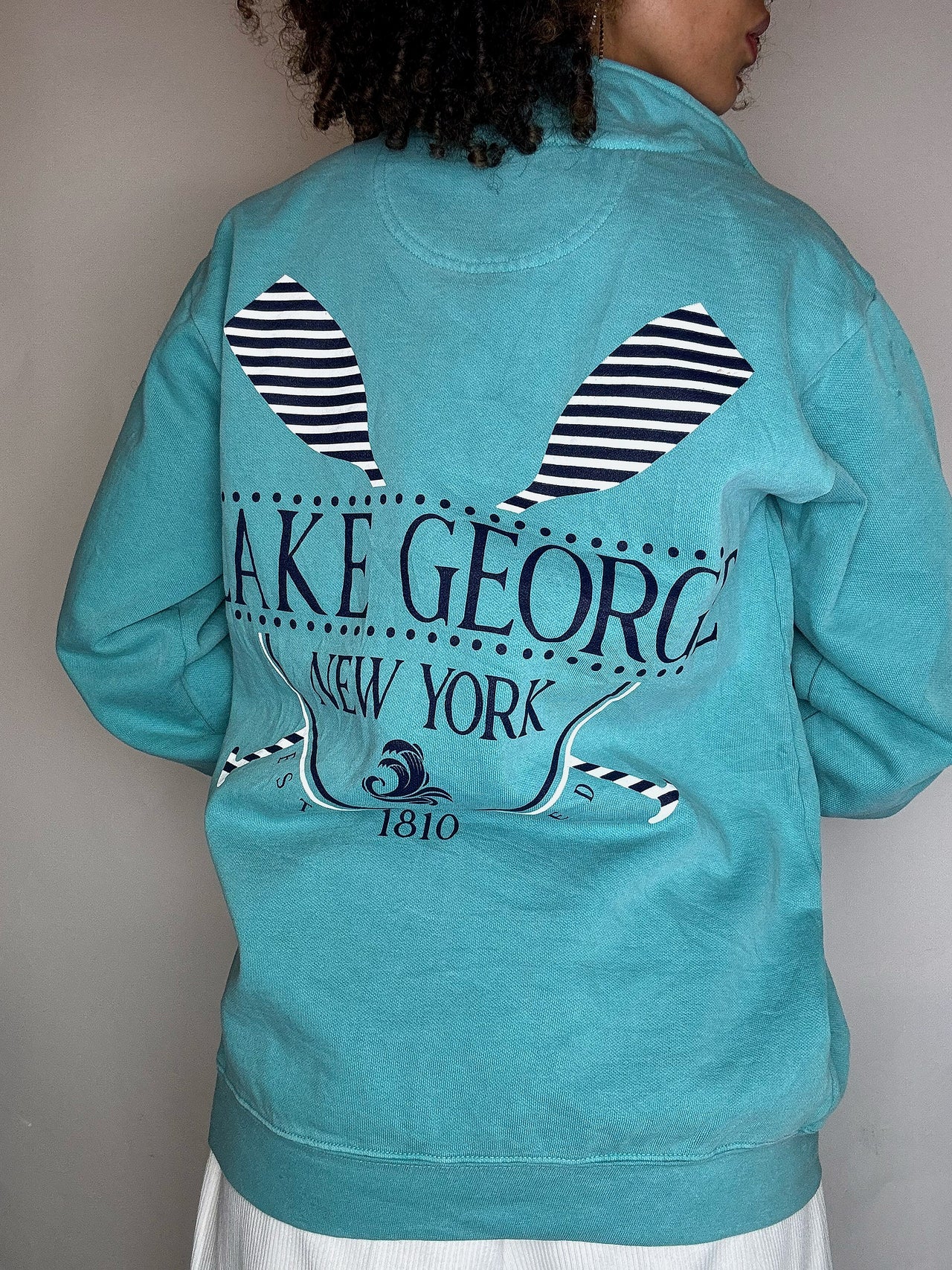 Sweat col cheminée turquoise S vintage