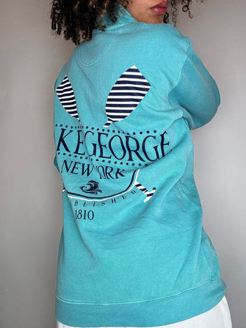 Sweat col cheminée turquoise S vintage