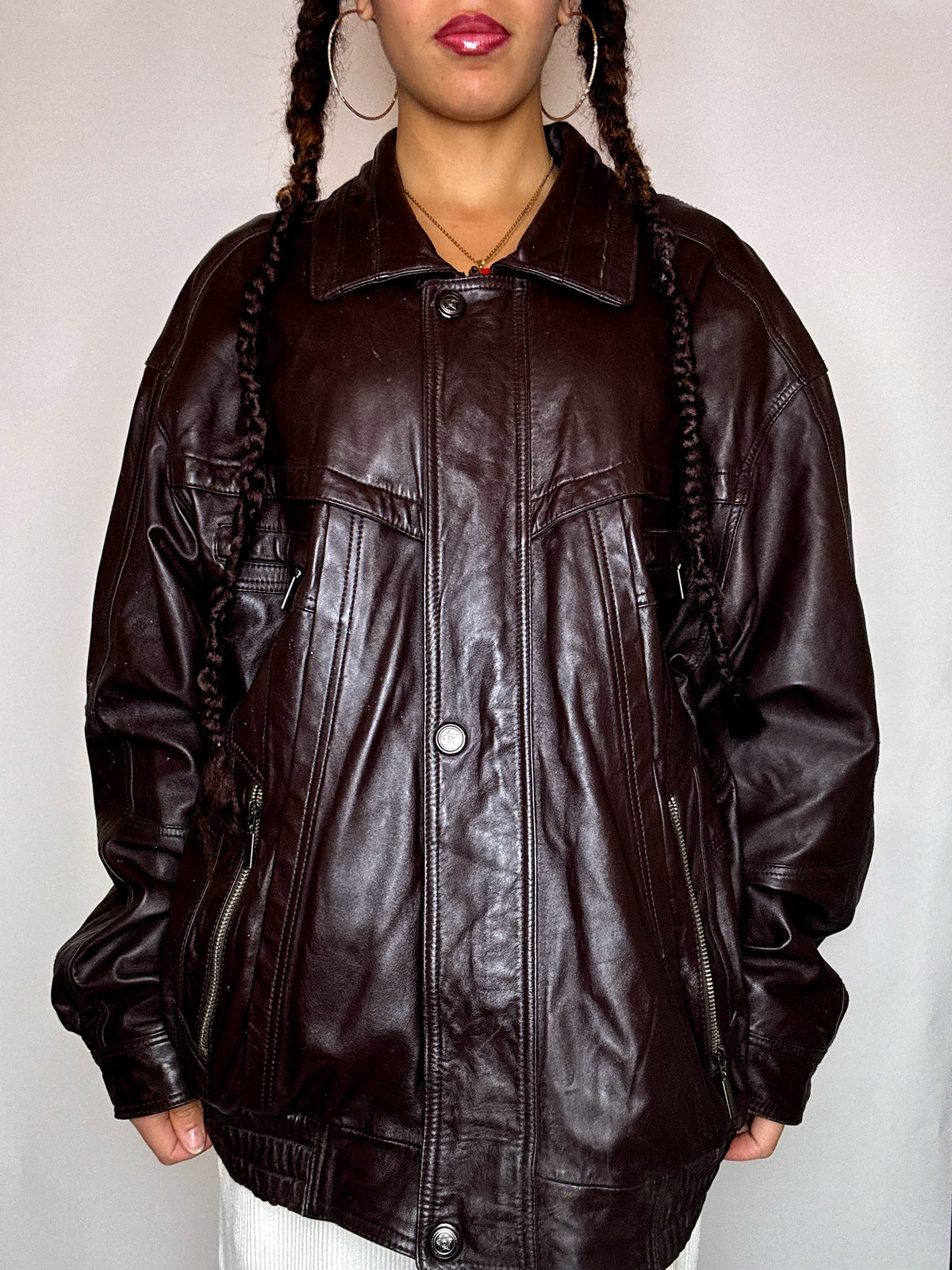 Blouson en cuir bordeaux XL vintage