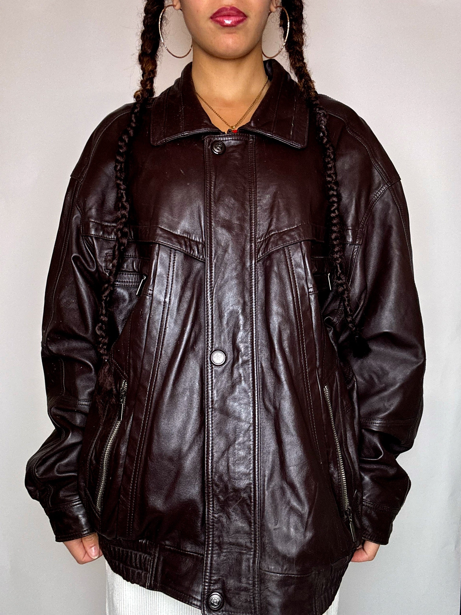 Blouson en cuir bordeaux XL vintage