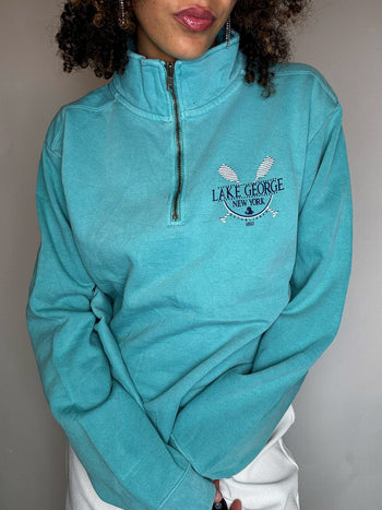 Sweat col cheminée turquoise S vintage
