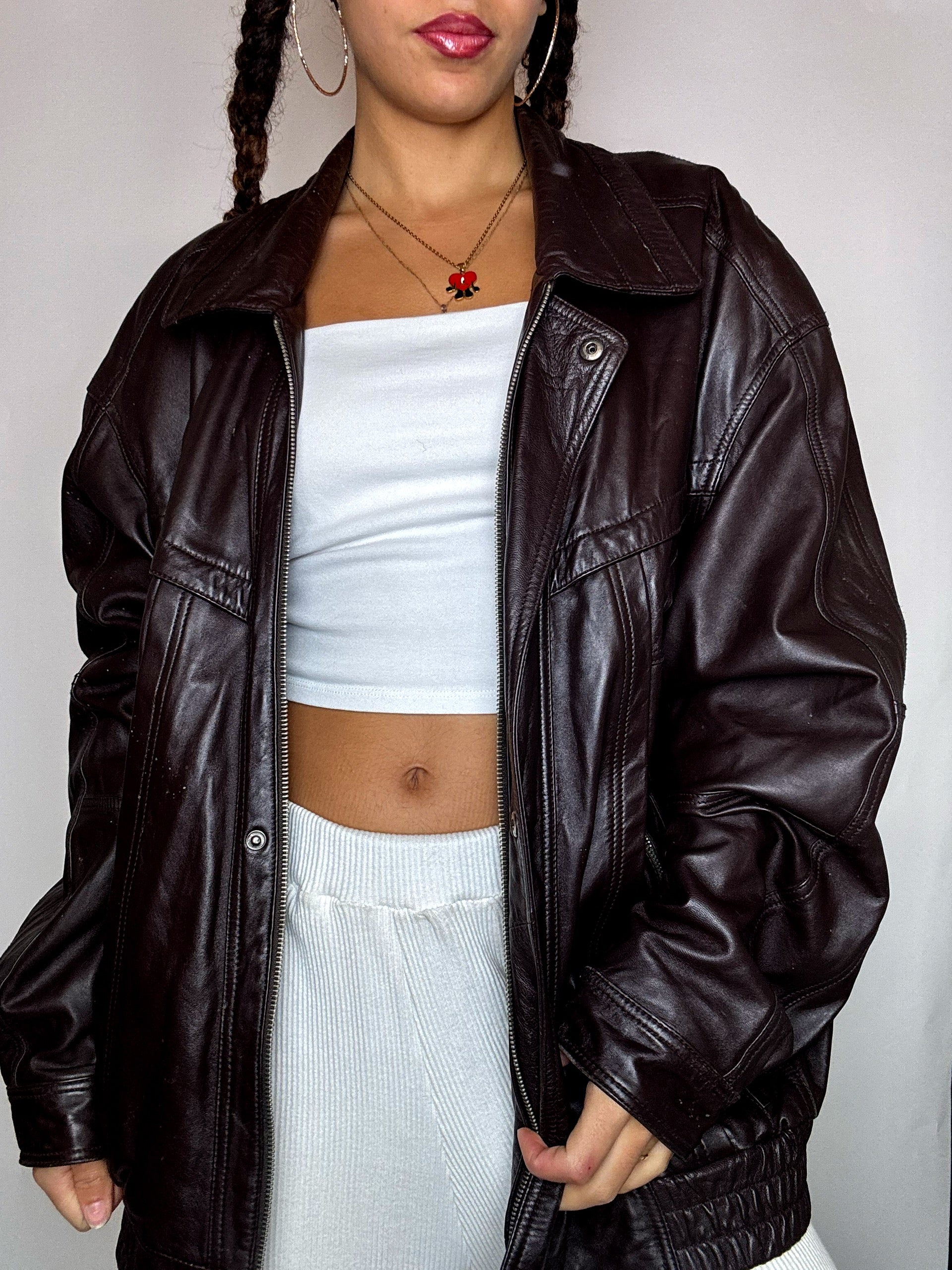 Blouson en cuir bordeaux XL vintage