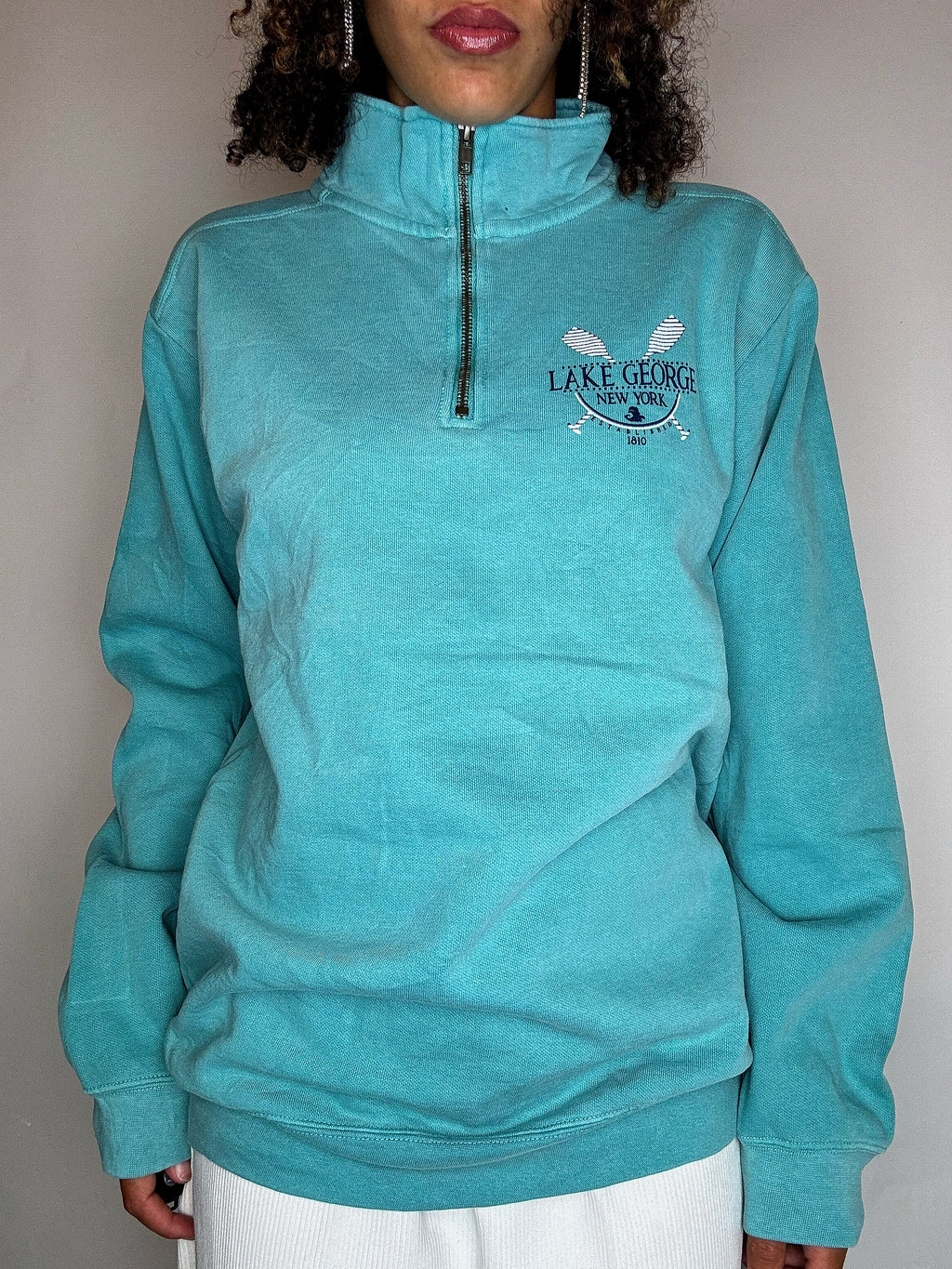 Vintage-Sweatshirt mit Rollkragen in Türkis, Größe S