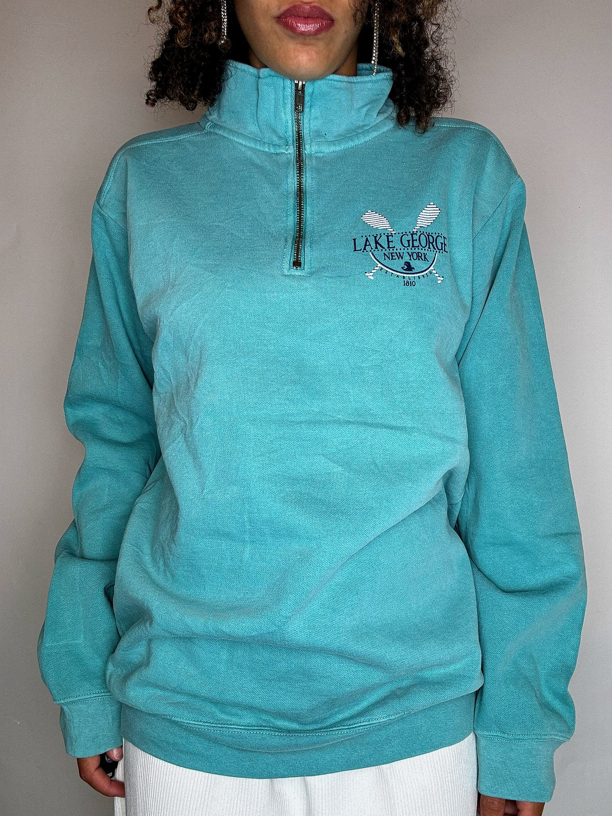 Vintage-Sweatshirt mit Rollkragen in Türkis, Größe S