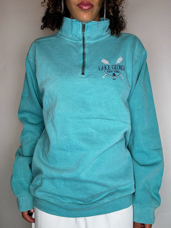 Sweat col cheminée turquoise S vintage