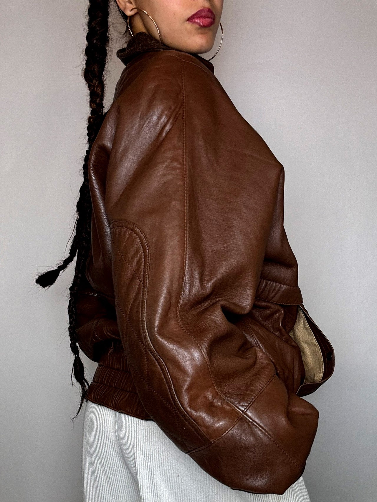 Blouson en cuir/ laine reversible CAMEL L vintage