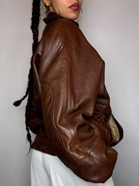 Blouson en cuir/ laine reversible CAMEL L vintage