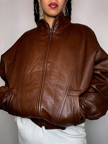 Blouson en cuir/ laine reversible CAMEL L vintage