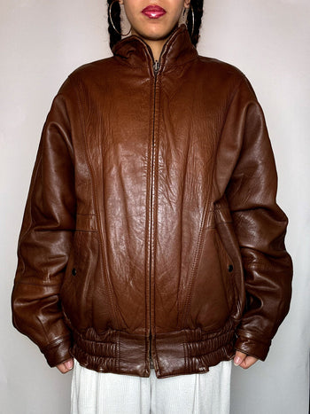 Blouson en cuir/ laine reversible CAMEL L vintage