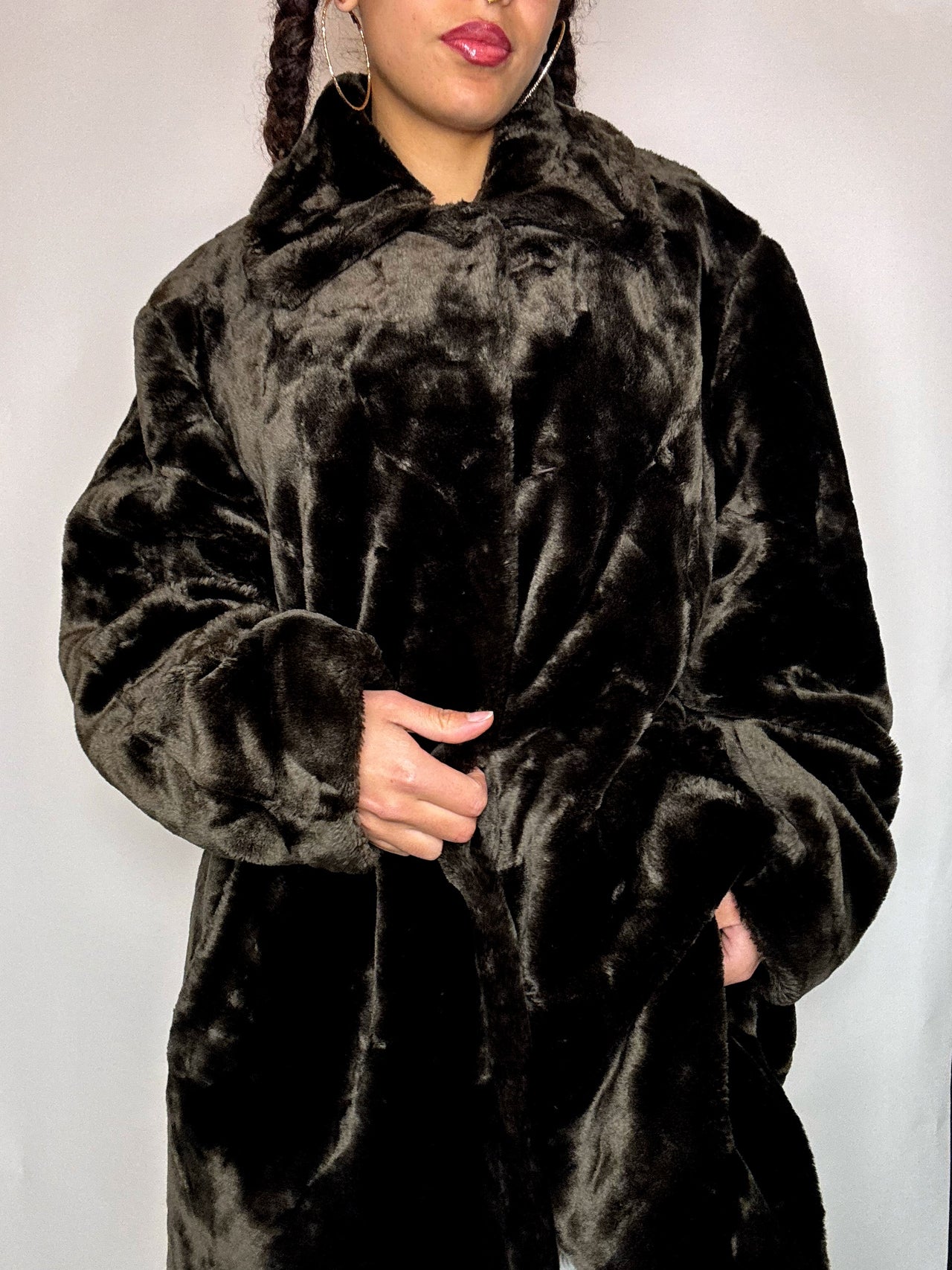 Manteau en fausse fourrure brune S/M vintage