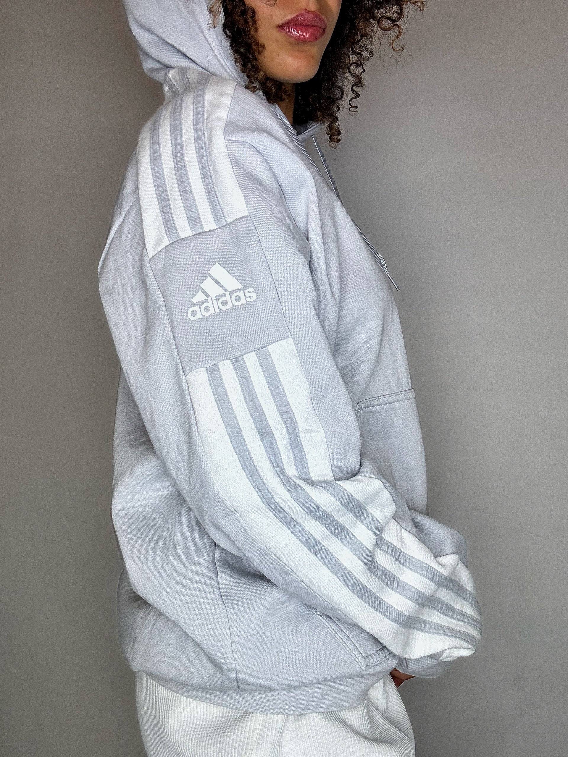 Sweat à capuche gris clair ADIDAS L vintage