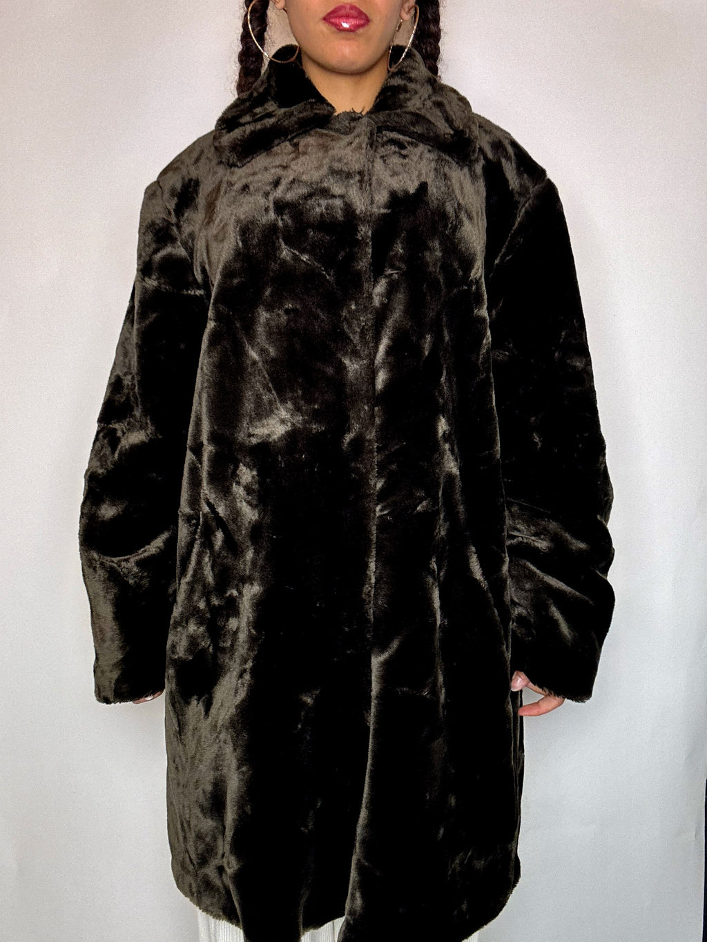 Manteau en fausse fourrure brune S/M vintage