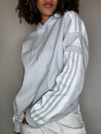 Sweat à capuche gris clair ADIDAS L vintage