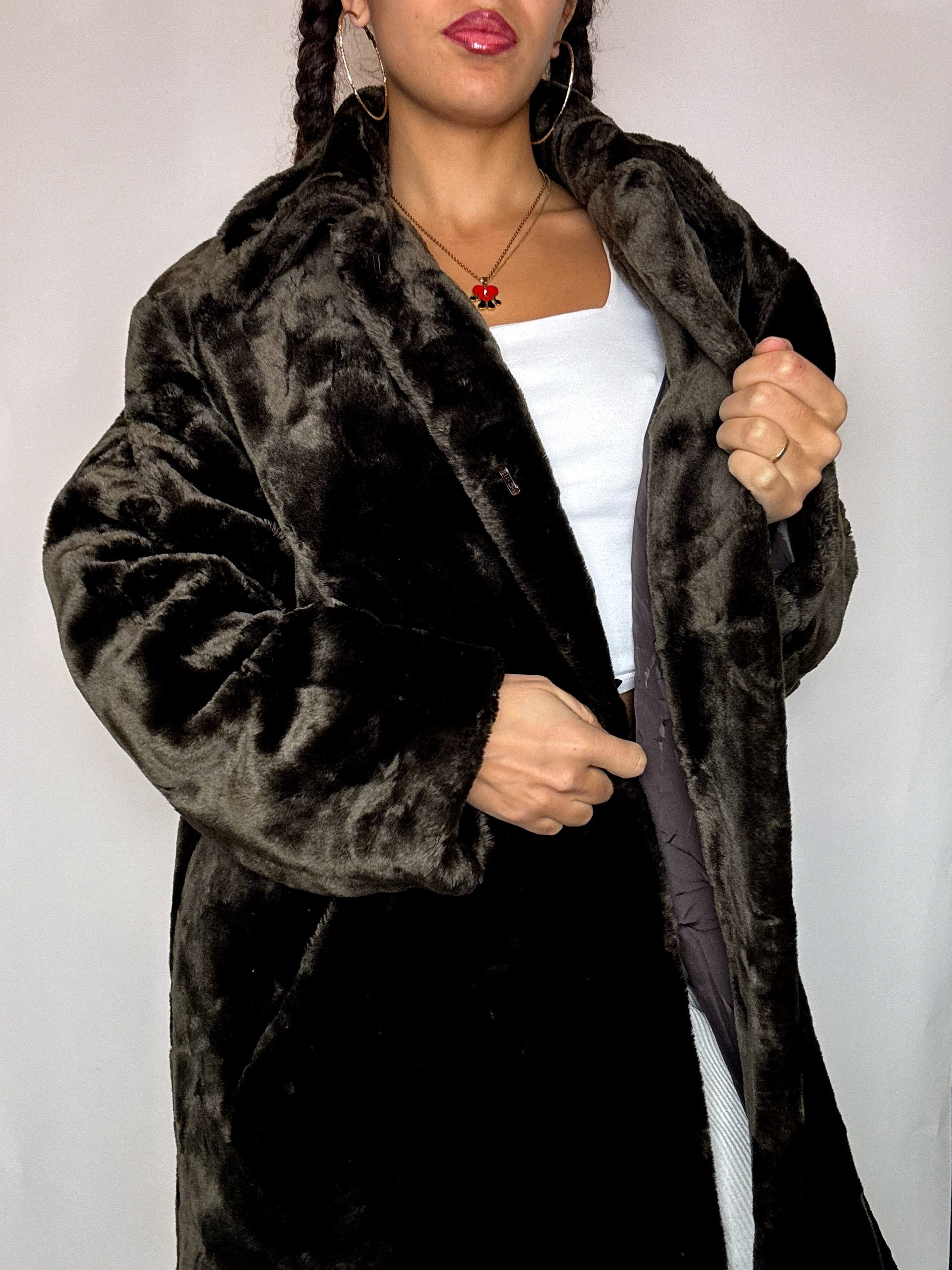 Manteau en fausse fourrure brune S/M vintage