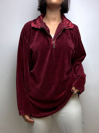 Red velvet sweater with vintage zip M/L 