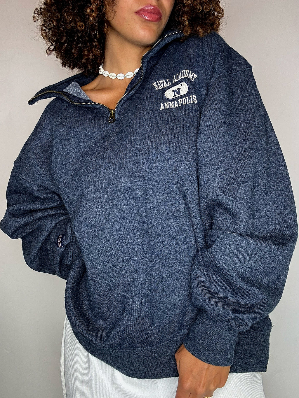 Sweat bleu chiné col cheminée JANSPORT XL vintage