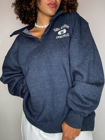 Sweat bleu chiné col cheminée JANSPORT XL vintage