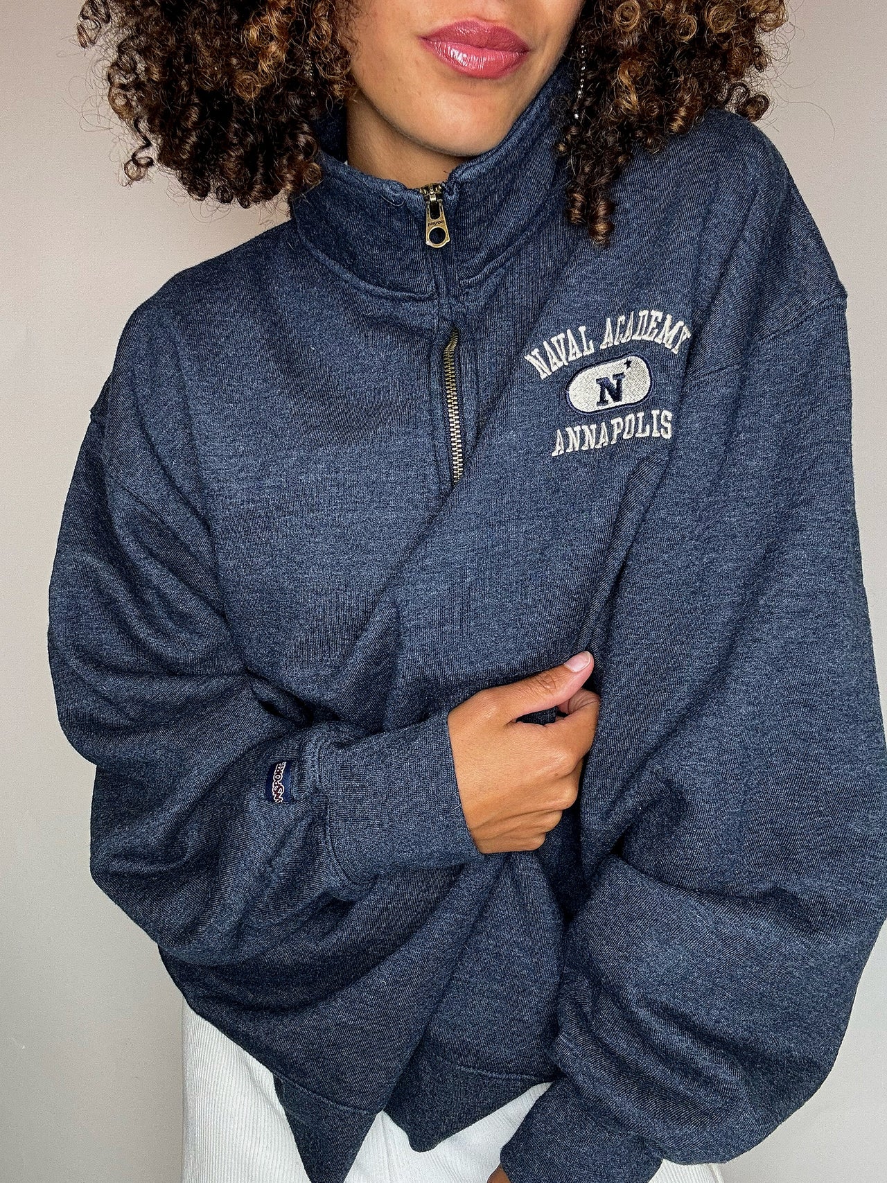 Sweat bleu chiné col cheminée JANSPORT XL vintage