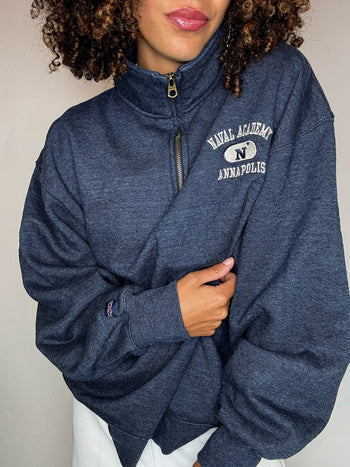 Sweat bleu chiné col cheminée JANSPORT XL vintage